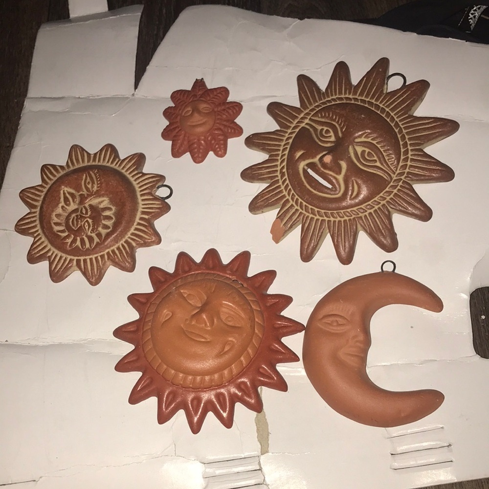 Red ceramic sun/moon set for outdoors